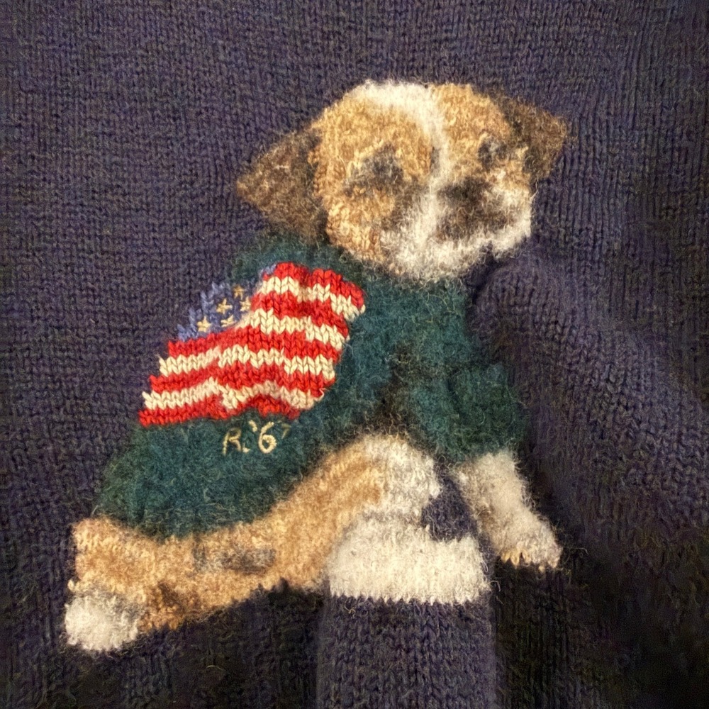 Polo‎ Ralph Lauren Sweater Toddler 24M Navy Blue Dog Flag Intarsia Knit 4th July